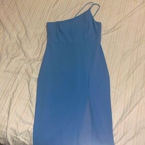 Light blue strappy one shoulder dress